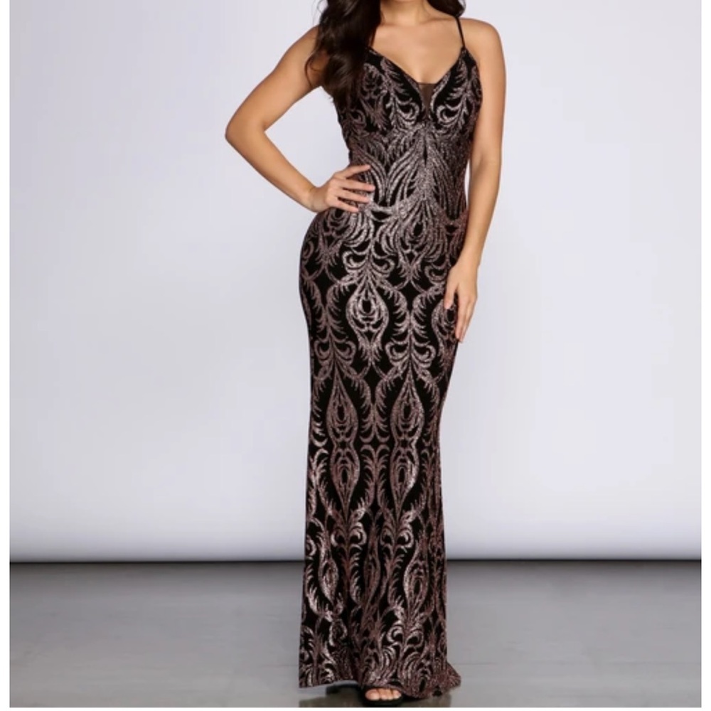 Beautiful rose gold and black dress!